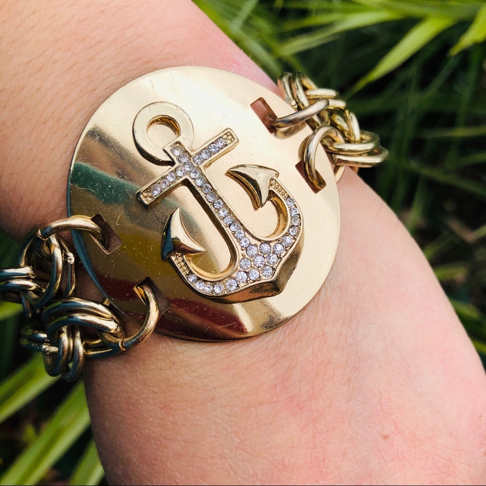 Gold anchor crystal bracelet
